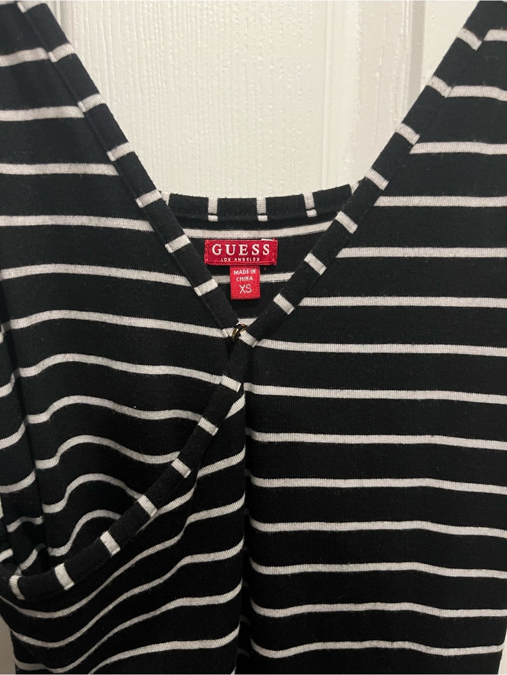 GUESS Black and White Striped Maxi Dress
